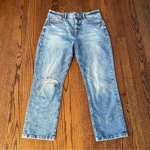 LOFT High Waist Straight Cropped Ripped Jean